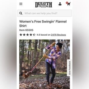 Duluth Trading Co Free Swingin’ Flannel W:L Blue,Pink,White,&Purple Plaid Shirt.